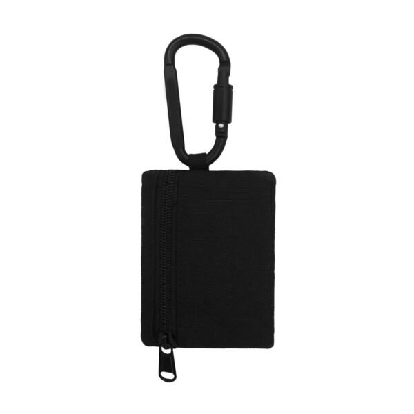 Black lightweight mini pouch with carabiner — Simpoliving everyday carry bag for coins and cards.